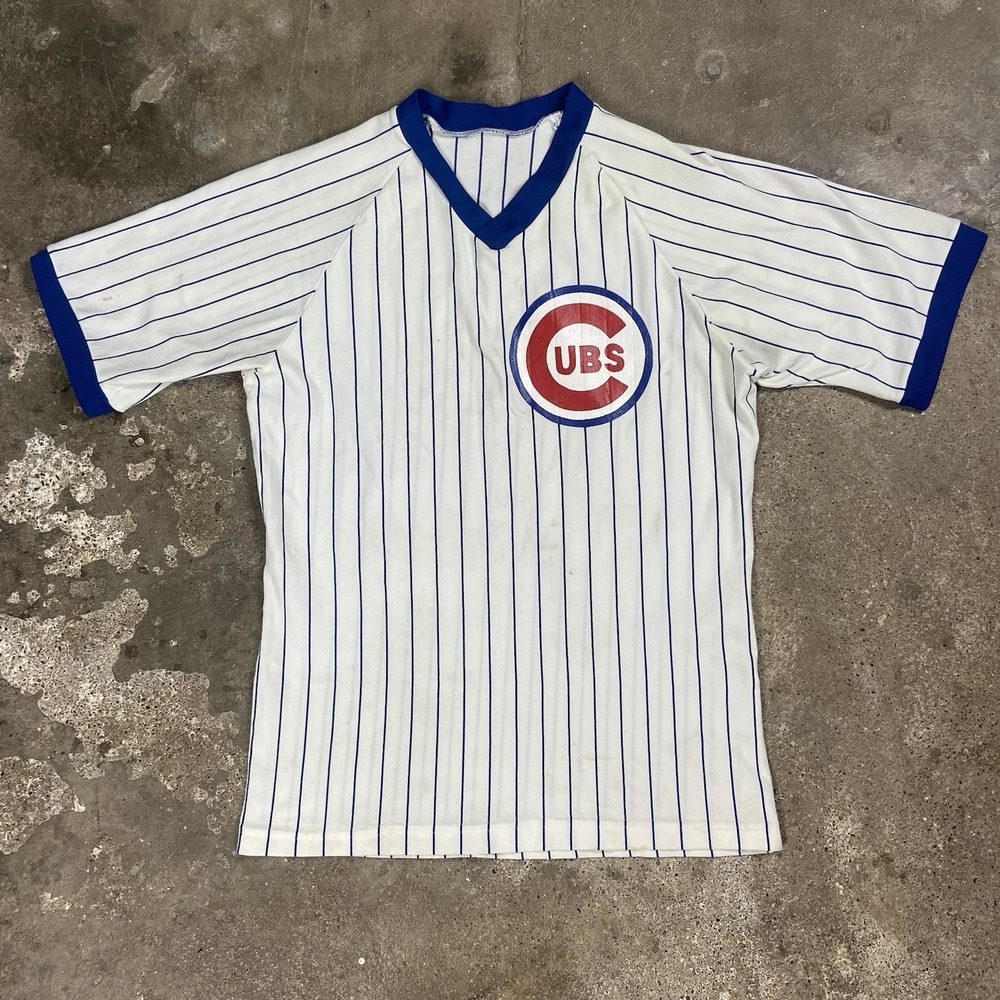 Vintage‎ Chicago Cubs Baseball Jersey Shirt Size Small Blue Striped MLB Logo